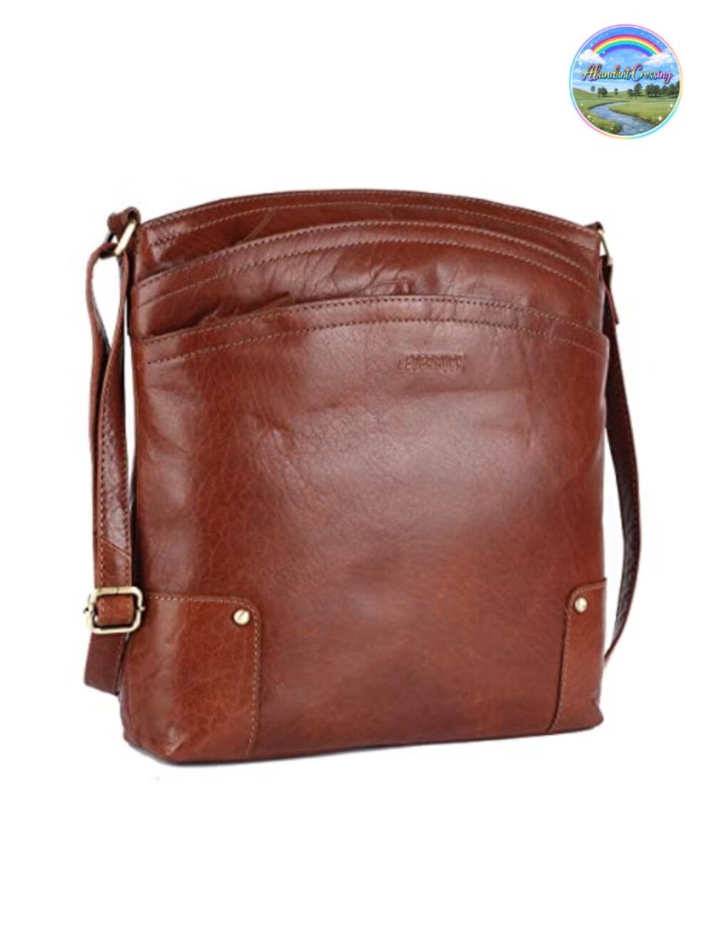 Genuine Leather Crossbody Handbag Large Triple Zip Sling Shoulder Bag